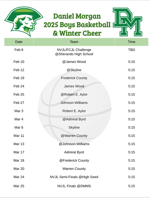 DMMS Basketball & Cheer Schedule 2025